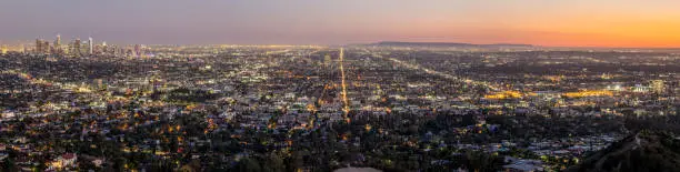 Photo of Los Angeles skyline at sunset