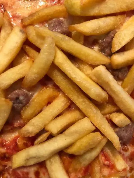 Pizza with some fries