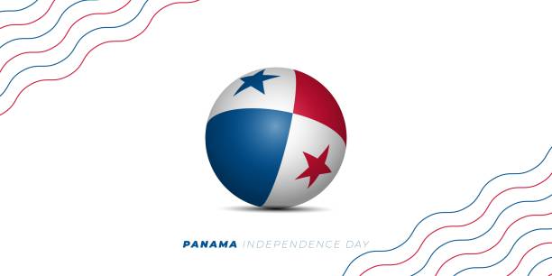 ilustraciones, imágenes clip art, dibujos animados e iconos de stock de ilustración vectorial de la bandera redonda de panamá con fondo de línea de onda. antecedentes del día de la independencia de panamá - bola 3d de bandera de panamá