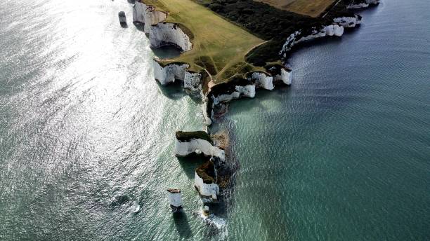 Old Harry Rocks Aerial view of Old Harry Rocks old harry rocks stock pictures, royalty-free photos & images