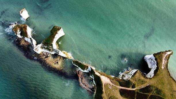 Old Harry Rocks Aerial view of Old Harry Rocks old harry rocks stock pictures, royalty-free photos & images