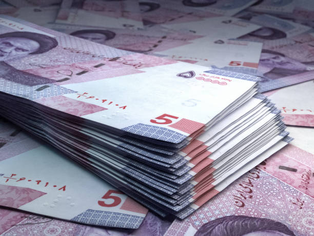 Iranian banknotes. Iranianrial bills. 50000 IRR rials. Business, finance background. stock photo