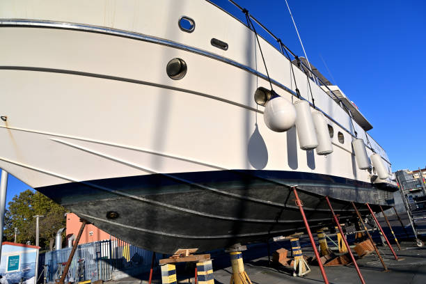 istock Fishing vessel, trawler being maintained in the harbour 1344313779