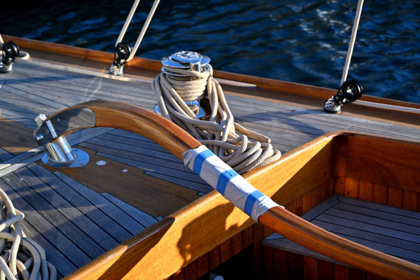 istock Classic wooden yacht in a marina 1344314493