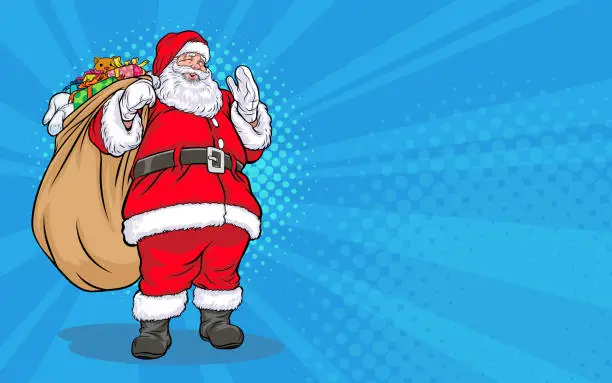 Vector illustration of Santa Claus standind with gift bag