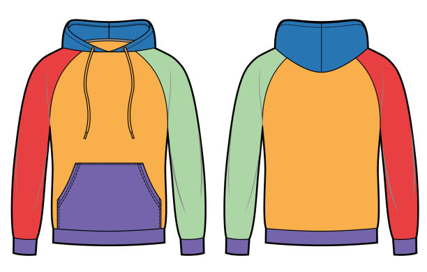 istock Colorblock Men's hoodie in front, back views. Kangaroo pocket on front 1344316931