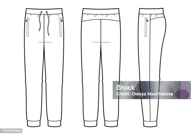 Girls Leggings Pants Fashion Flat Sketch Template Womens Cutout