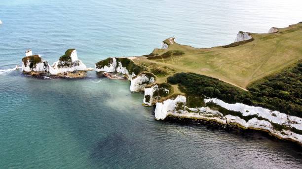 Old Harry Rocks Aerial view of Old Harry Rocks old harry rocks stock pictures, royalty-free photos & images