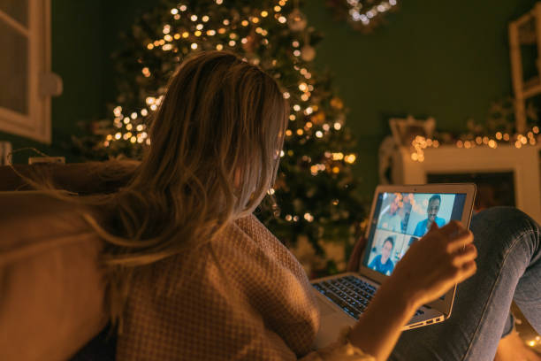 istock Virtual Christmas celebration with my friends 1344320366