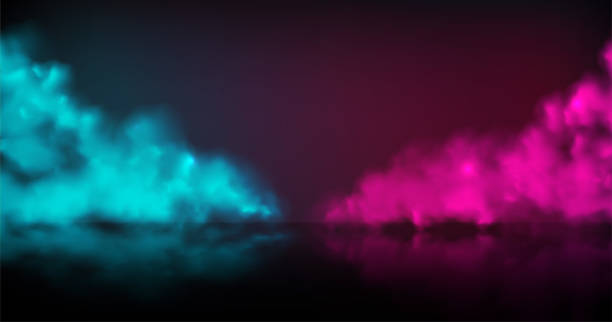tło wektorowe sceny dymnej. abstrakcyjna niebiesko-czerwona mgła z cieniem. - neon color stock illustrations