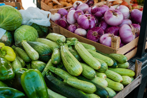 istock Fresh vegetables for sale on market stall 1344326311