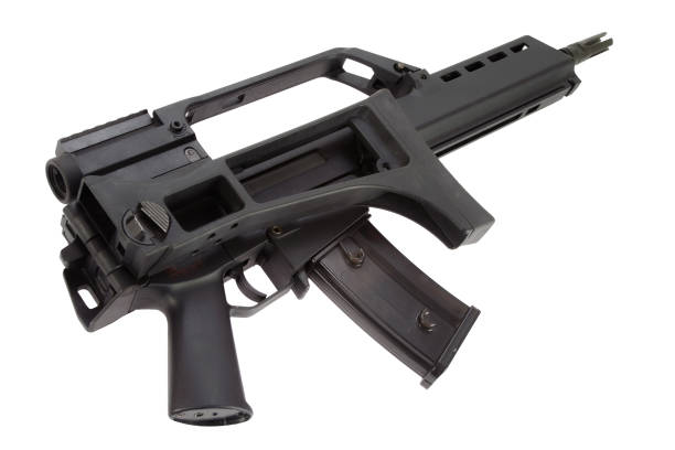 istock modern german army assault rifle with folded stock 1344327306