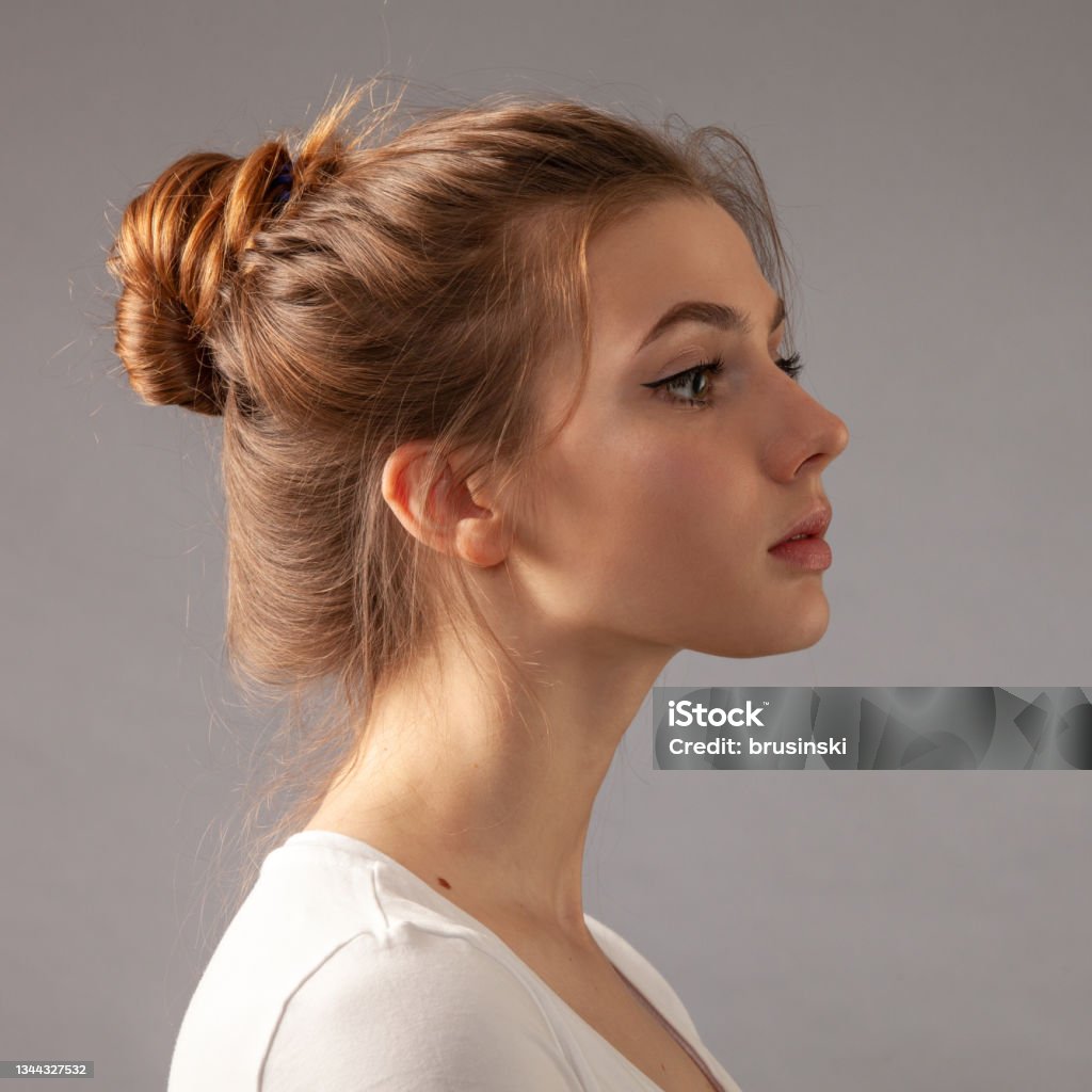 Studio Portrait Of Attractive 19 Year Old Woman With Brown Hair ...
