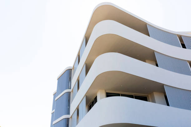 istock Closeup new, modern apartment building, sky background with copy space 1344330554
