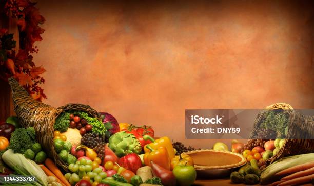 Thanksgiving Cornucopia Stock Photo - Download Image Now - Thanksgiving - Holiday, Backgrounds, Cornucopia