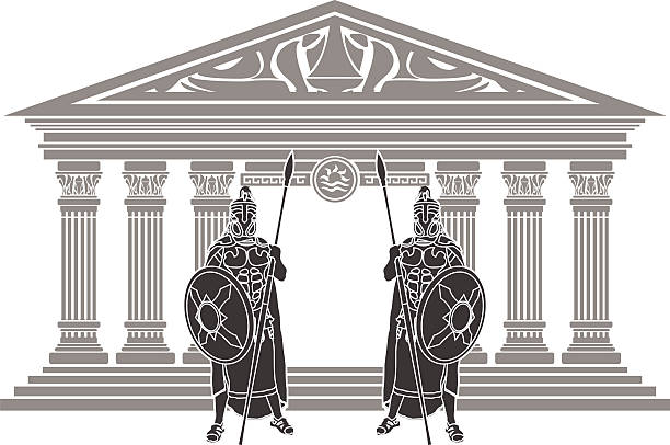 zwei titans und temple of atlantis - achilleus stock-grafiken, -clipart, -cartoons und -symbole