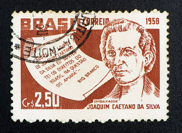 istock Brazilian postage stamp, on black background. 134433783