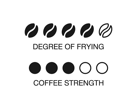 Indicator of coffee degree of roasting. Coffee bean degree of frying and strenght level Vector EPS 10