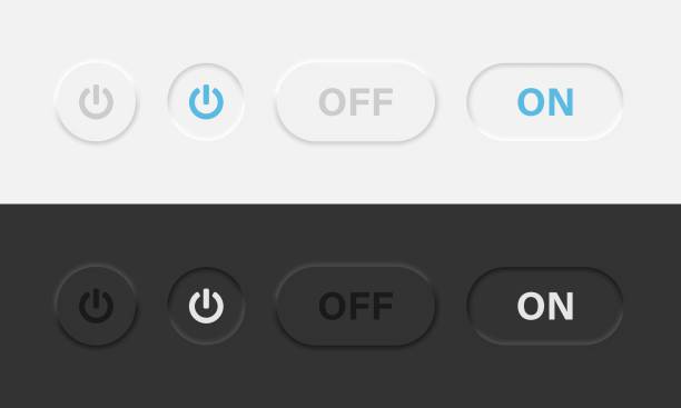 power on and off buttons in neumorphic vector design. neumorphism style power icons in light and dark theme. vector illustration eps 10 - government shutdown stock illustrations