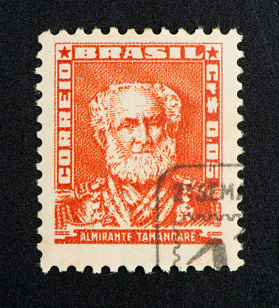 istock Brazilian postage stamp, on black background. 134434311