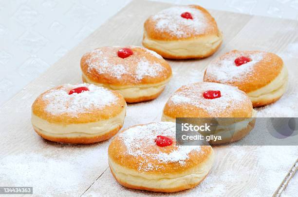 Hanukah Doughnuts Sufganiya Stock Photo - Download Image Now - Jelly Doughnut, Hanukkah, Baked Pastry Item