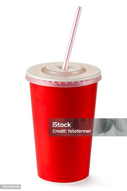 Czerwony Kubek Jednorazowy Na Napoje Ze Słomką - zdjęcia stockowe i więcej obrazów Restauracja fast food - Restauracja fast food, Filiżanka, Napój gazowany - Zimny napój