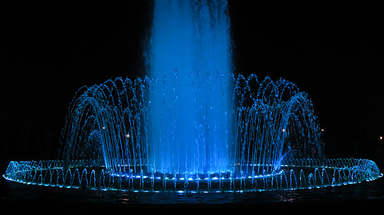 Close view of a center fountain when it's blue. located at Jamburi Park, Agrabad, Chittagong, Bangladesh.