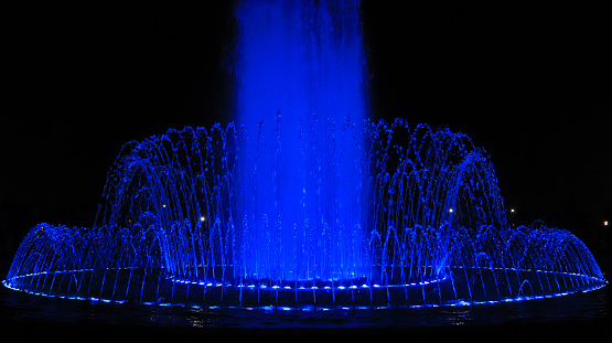 Close view of a center fountain when it's blue. located at Jamburi Park, Agrabad, Chittagong, Bangladesh.