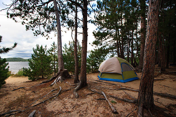 istock Tent Camping Campsite in Woods Off the Beach 134434809
