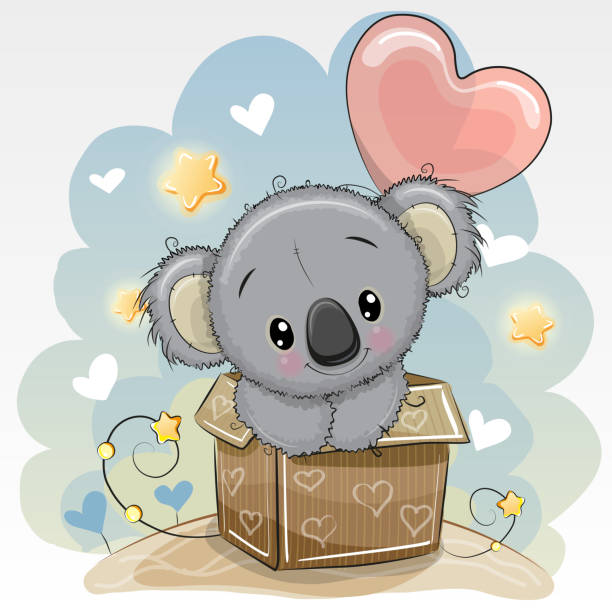 illustrations, cliparts, dessins animés et icônes de carte d’anniversaire avec un koala mignon et un ballon - koala