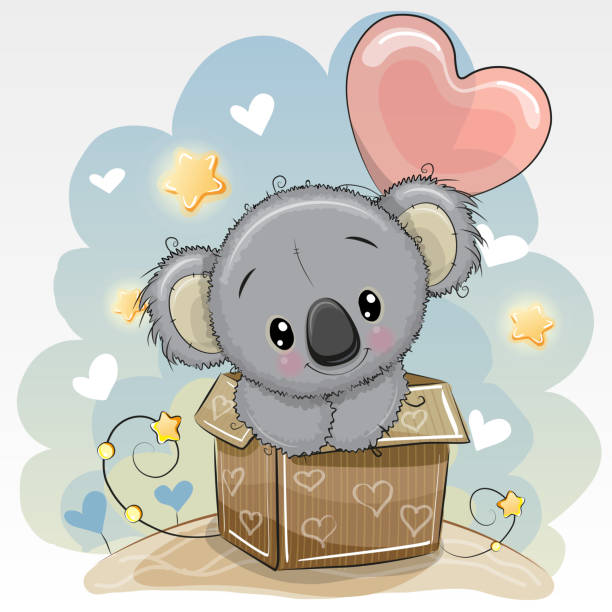 ilustrações de stock, clip art, desenhos animados e ícones de birthday card with a cute koala and balloon - koala animal love cute