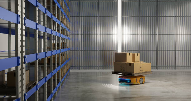 istock Automate guided vehicle (AGV) working in warehouse 1344352879