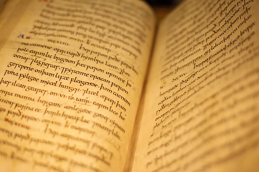 Jerusalem, Israel - December 8, 2013: A Bible written in ancient Geez language in the in Ethiopian Patriarchate in Jerusalem.