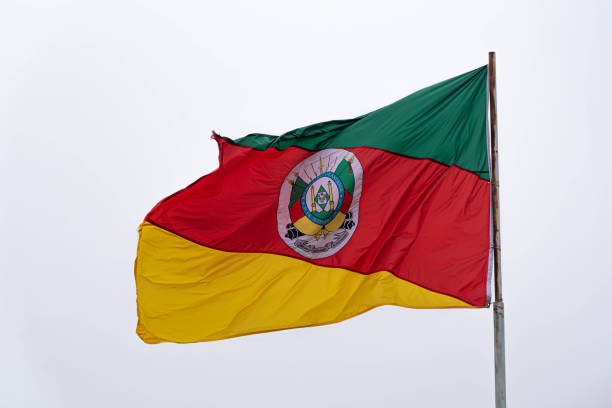 Flag of the State of Rio Grande do Sul in Brazil. Ragamuffin flag Flag of the State of Rio Grande do Sul in Brazil. Ragamuffin flag. Symbol of the gauchos. Flag of RS. Pennant hoisted in the wind. Tricolor pavilion. Civic symbol. Ragamuffin revolution. rio grande do sul state stock pictures, royalty-free photos & images
