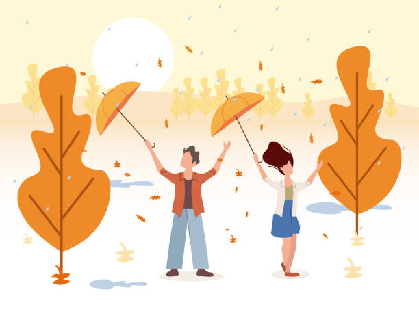 Autumn concept - people enjoy in the park autumn illustration, holiday peolple illustration lifestyle thanksgiving live wallpaper stock illustrations