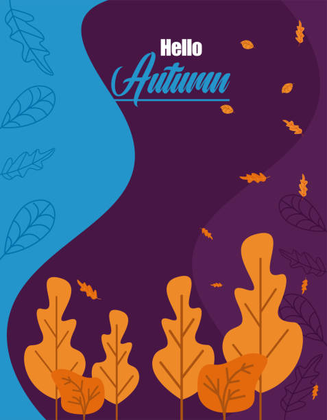 Autumn concept - blue line background banner autumn illustration, holiday banner, blue and purple illustration thanksgiving live wallpaper stock illustrations