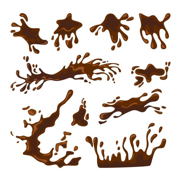 набор векторных иллюстраций с брызгами кофе или горячего шоколада - mud stock illustrations