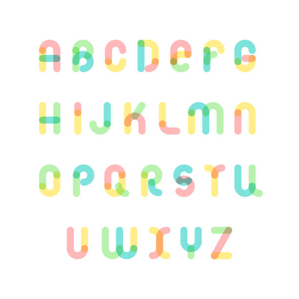 шрифт abc с закругленными фигурами и точками - letter l letter p letter j letter m stock illustrations