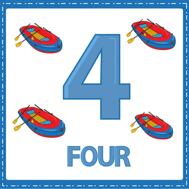 Vector illustration of Illustrations for numerical education for young children. for the children Learned to count the numbers 4 with 4 rubber boat as shown in the picture in the vehicles category.