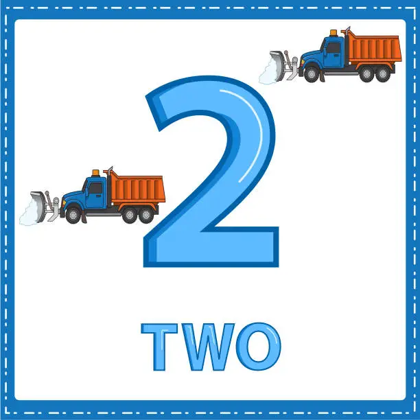 Vector illustration of Illustrations for numerical education for young children. for the children Learned to count the numbers 2 with 2 snowplow as shown in the picture in the vehicles category.
