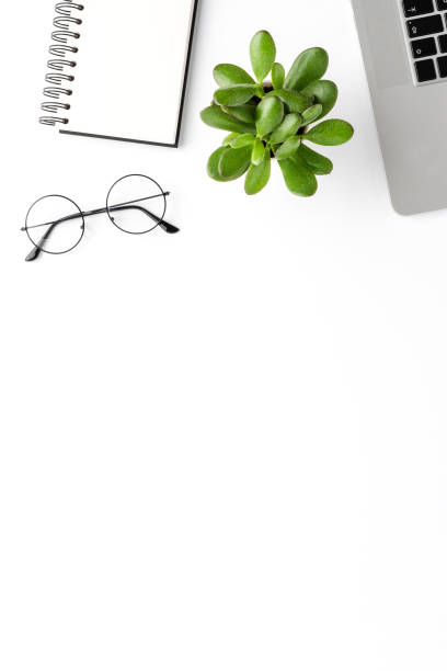 istock Elegant office desktop with business accessories. Modern workplace with copyspace 1344370366