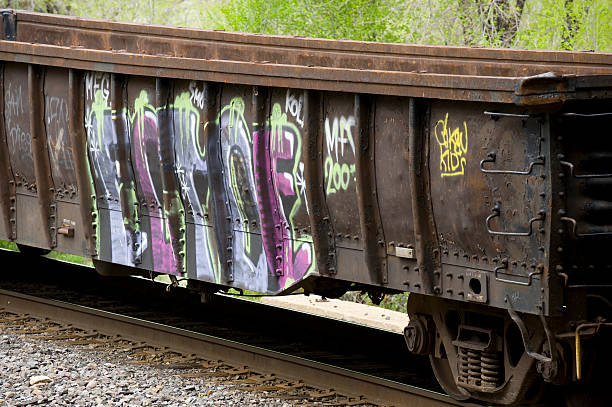 istock Gang Graffitti on Rail Car in Railyard 134437475