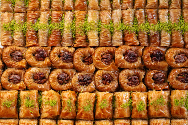 istock Top view food pattern texture of Turkish baklava 1344376722