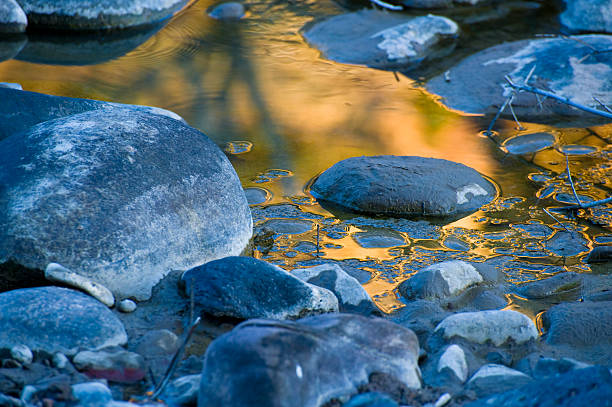 istock Cool Rocks and Warm Reflection in Water by the River 134437695