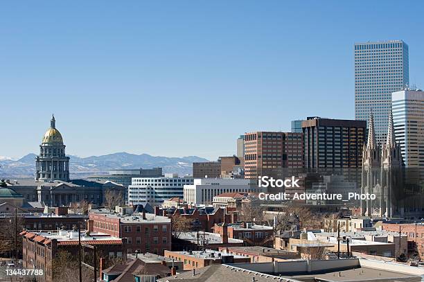 Denver State Capitol Building And Skyline With Mountain View Stock Photo - Download Image Now