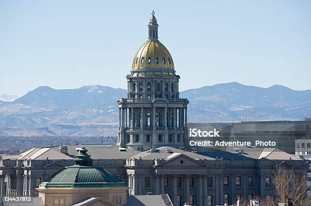 Denver State Capitol Building With Mountain View Stock Photo - Download Image Now - Colorado, State Capitol Building, Federal Building