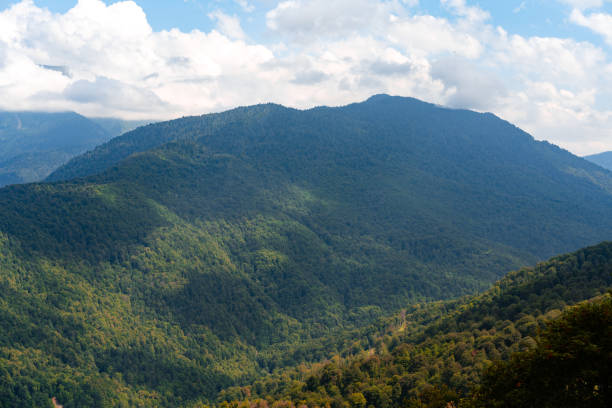 istock Scenic green mountains and beautiful sky clouds for background 1344382474