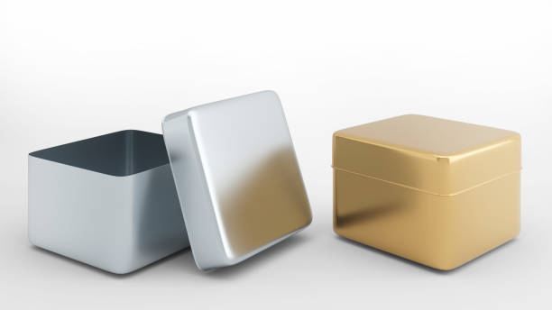 istock Square shape cans silver and gold material on a white background,isolated on white background. 1344386769