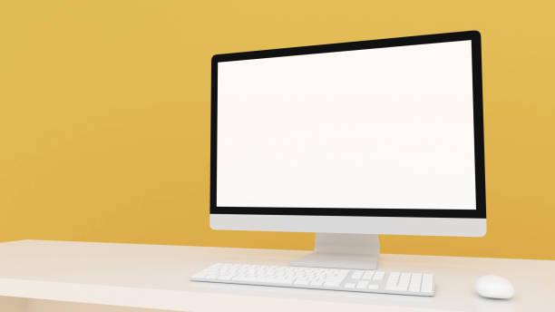 istock Mock up  monitor on yellow background. 1344386845