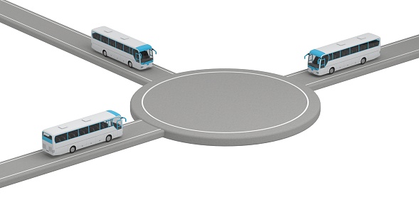 template area where bus drive from different directions. 3d rendering